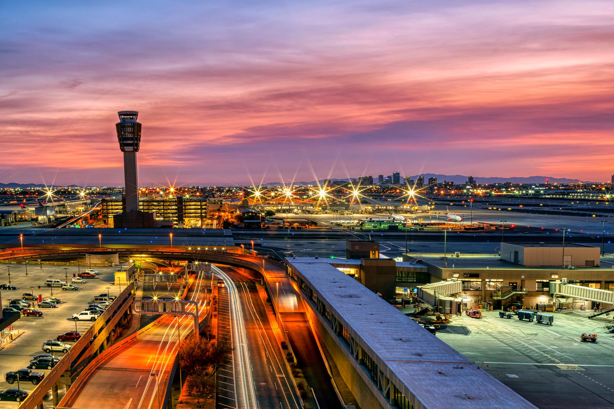 Sunset as viewed from the Phoenix, Arizona airport
