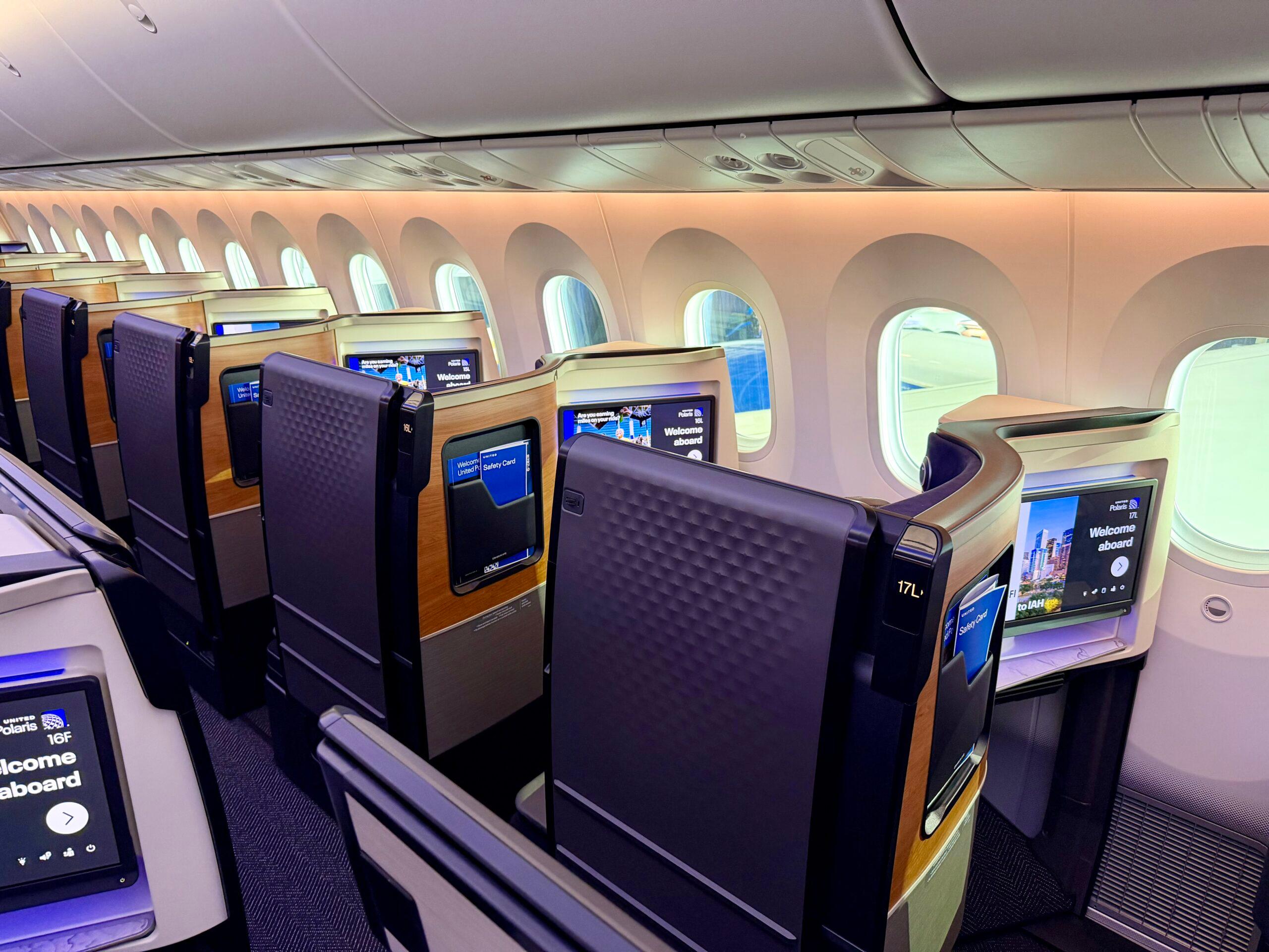 United Polaris business class product on an Elevated Boeing 787-9.