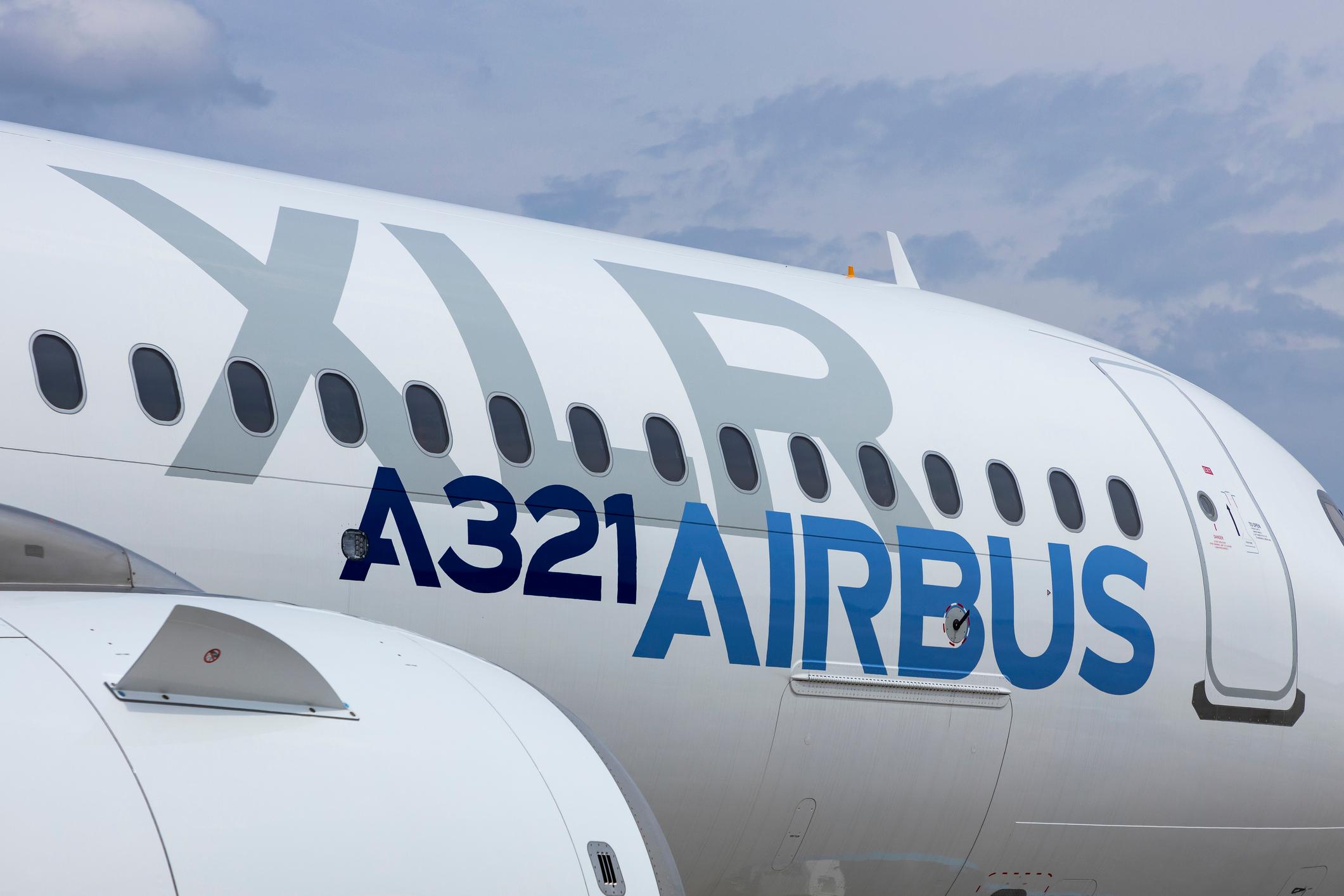 Airbus A321neo XLR prototype aircraft. Newest airliner of airplane manufacturer Airbus Industries, displayed at ILA Berlin aviation fair.