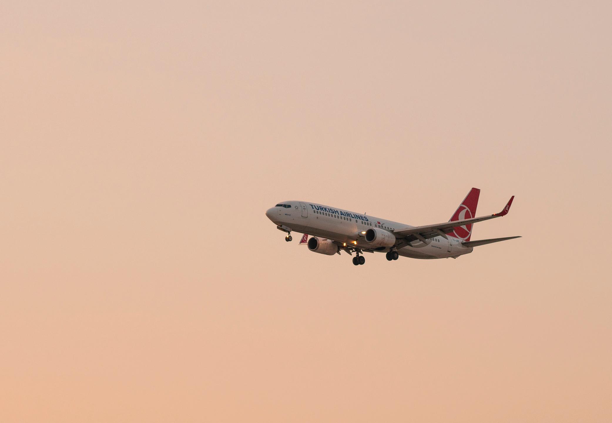 urkish Airlines Boing 737-800 landing to AYT Antalya International Airport, Turkey